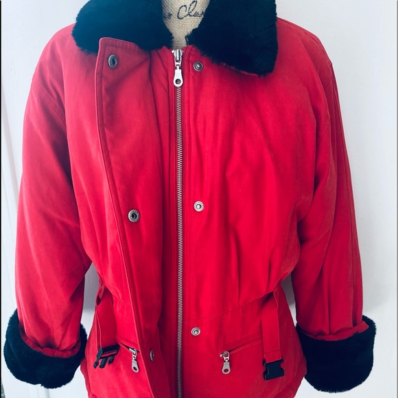 RED COAT by Jason Cole with Black Fur Sleeves & Collar - Picture 4 of 15